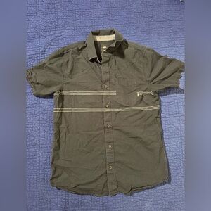 Vans Black Short-Sleeve Button-Down Shirt with White Stripes